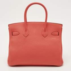 Pre Owned Hermes Rose Jaipur Taurillon Clemence Leather Gold Finish Birkin 30 Bag
