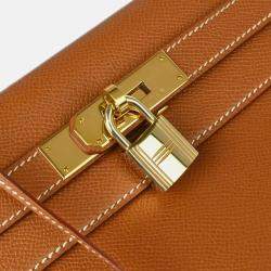 Pre Owned Hermes Kelly 28 Retourne Gold Courchevel Handbag