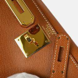 Pre Owned Hermes Kelly 28 Retourne Gold Courchevel Handbag