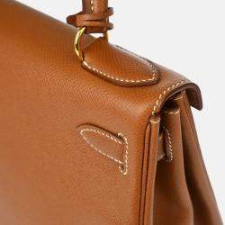 Pre Owned Hermes Kelly 28 Retourne Gold Courchevel Handbag