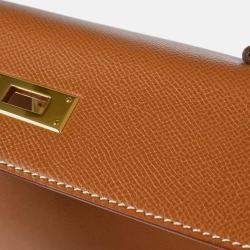 Pre Owned Hermes Kelly 28 Retourne Gold Courchevel Handbag