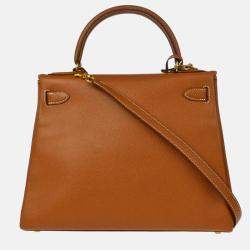 Pre Owned Hermes Kelly 28 Retourne Gold Courchevel Handbag