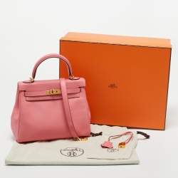Pre Owned Hermes Rose Azalee Swift Leather Gold Finish Kelly Retourne 25 Bag