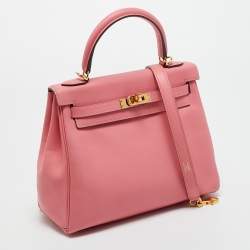 Pre Owned Hermes Rose Azalee Swift Leather Gold Finish Kelly Retourne 25 Bag