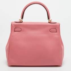 Pre Owned Hermes Rose Azalee Swift Leather Gold Finish Kelly Retourne 25 Bag