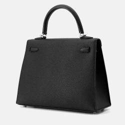 Pre Owned Hermes Kelly Sellier 25 Black Epsom Leather Handbag