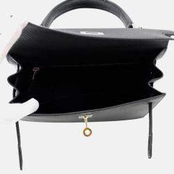 Pre Owned Hermes Kelly Sellier 25 Black Epsom Leather Handbag
