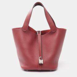 مملوكة مسبقًا Hermes Picotin Lock H Rouge Bordeaux Taurillon Clemence MM