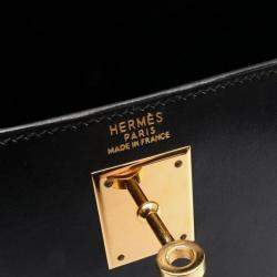 Pre Owned Hermes Kelly 32 Noir Box Calf Leather Handbag