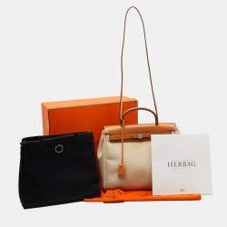 Pre Owned Hermès Ecru/Natural Toile Canvas and Vache Leather Herbag 31 Bag