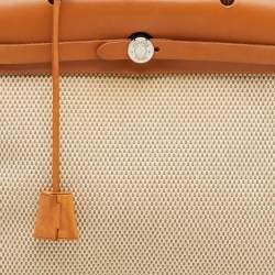 Pre Owned Hermès Ecru/Natural Toile Canvas and Vache Leather Herbag 31 Bag
