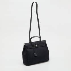 Pre Owned حقيبة هيرميس هيرباج 31 قماش تويلي أسود وجلد فاش هنتر