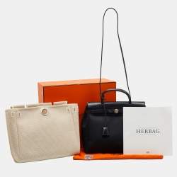 Pre Owned حقيبة هيرميس هيرباج 31 قماش تويلي أسود وجلد فاش هنتر