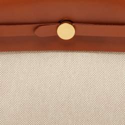Pre Owned Hermès Ecru/Natural Toile Canvas and Vache Hunter Leather Herbag Zip 20 Bag