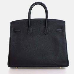 Pre Owned Hermes Birkin 25 Noir Togo Leather Top Handle Bag