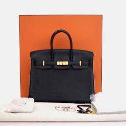 Pre Owned Hermes Birkin 25 Noir Togo Leather Top Handle Bag
