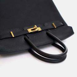 Pre Owned Hermes Birkin 25 Noir Togo Leather Top Handle Bag