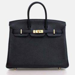 Pre Owned Hermes Birkin 25 Noir Togo Leather Top Handle Bag