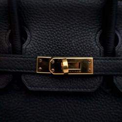 Pre Owned Hermes Birkin 25 Noir Togo Leather Top Handle Bag