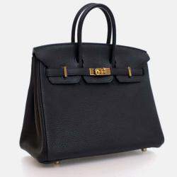 Pre Owned Hermes Birkin 25 Noir Togo Leather Top Handle Bag