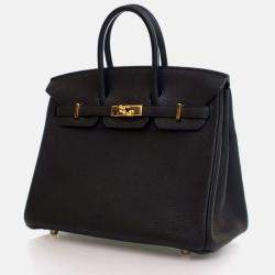 Pre Owned Hermes Birkin 25 Noir Togo Leather Top Handle Bag