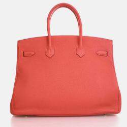 Pre Owned Hermes Birkin 35 Rose Jaipur Pink Red Togo Leather Top Handle Bag