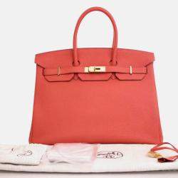 Pre Owned Hermes Birkin 35 Rose Jaipur Pink Red Togo Leather Top Handle Bag