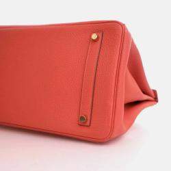 Pre Owned Hermes Birkin 35 Rose Jaipur Pink Red Togo Leather Top Handle Bag