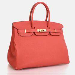 Pre Owned Hermes Birkin 35 Rose Jaipur Pink Red Togo Leather Top Handle Bag