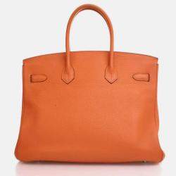 Pre Owned Hermes Birkin 35 Orange Togo Leather Top Handle Bag