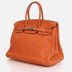 Pre Owned Hermes Birkin 35 Orange Togo Leather Top Handle Bag