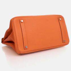 Pre Owned Hermes Birkin 35 Orange Togo Leather Top Handle Bag