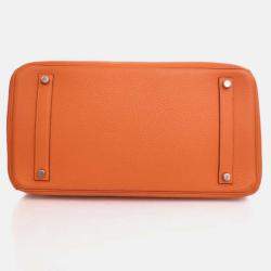 Pre Owned Hermes Birkin 35 Orange Togo Leather Top Handle Bag