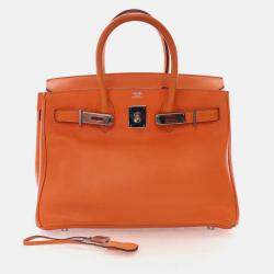 Pre Owned Hermes Birkin 30  Orange Swift Bag 