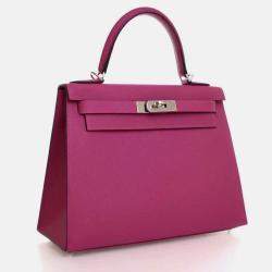 Pre Owned Hermes Kelly Sellier 28 Rose Pourpre Epsom Leather Handbag