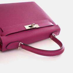 Pre Owned Hermes Kelly Sellier 28 Rose Pourpre Epsom Leather Handbag