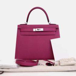 Pre Owned Hermes Kelly Sellier 28 Rose Pourpre Epsom Leather Handbag