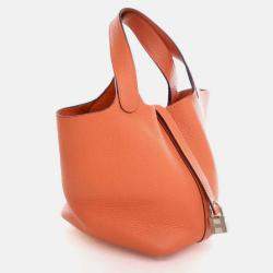 Pre Owned Hermes Picotin 18 Orange Clemence Leather Handbag