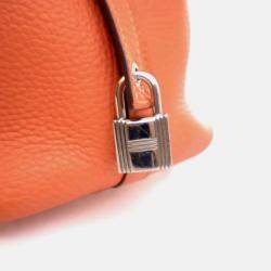 Pre Owned Hermes Picotin 18 Orange Clemence Leather Handbag