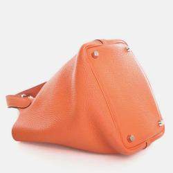Pre Owned Hermes Picotin 18 Orange Clemence Leather Handbag
