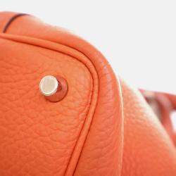 Pre Owned Hermes Picotin 18 Orange Clemence Leather Handbag