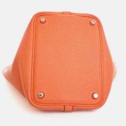 Pre Owned Hermes Picotin 18 Orange Clemence Leather Handbag