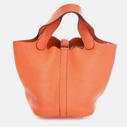 Pre Owned Hermes Picotin 18 Orange Clemence Leather Handbag