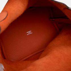 Pre Owned Hermes Picotin 18 Orange Clemence Leather Handbag
