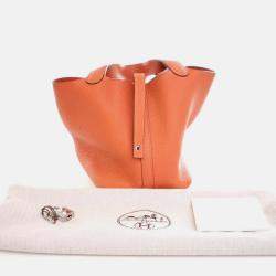Pre Owned Hermes Picotin 18 Orange Clemence Leather Handbag