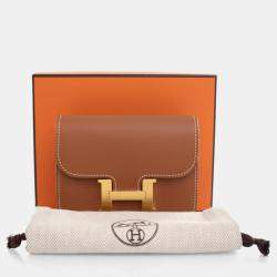 Pre Owned Hermes Constance Slim Wallet Gold Evercolor Leather Wallet