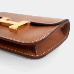 Pre Owned Hermes Constance Slim Wallet Gold Evercolor Leather Wallet