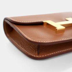 Pre Owned Hermes Constance Slim Wallet Gold Evercolor Leather Wallet
