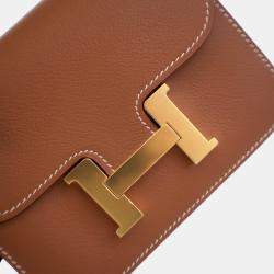 Pre Owned Hermes Constance Slim Wallet Gold Evercolor Leather Wallet