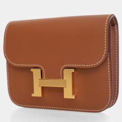 Pre Owned Hermes Constance Slim Wallet Gold Evercolor Leather Wallet